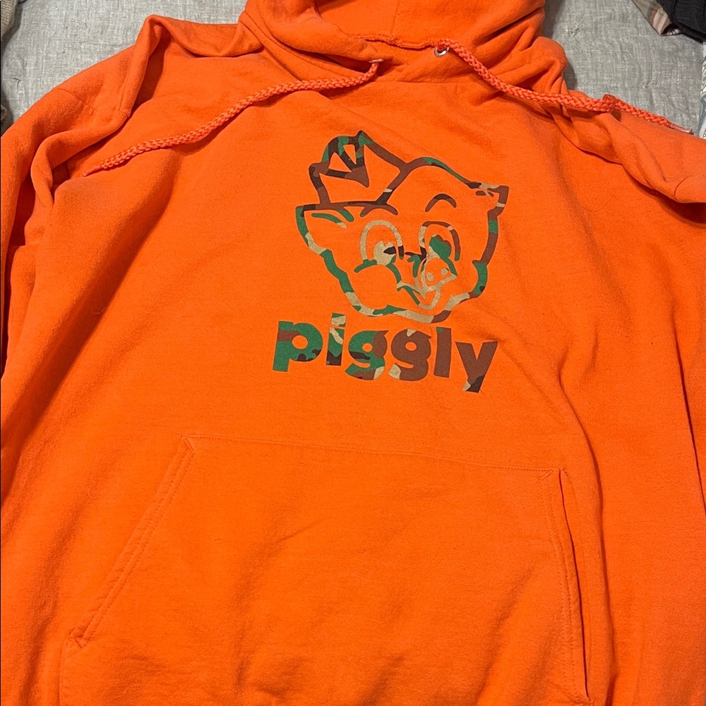 Piggly Wiggly grocery store on Hanes Vibrant Orange ComfortBlend Hoodie